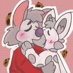 anthro blush cookie duo food french_kissing kissing male male/male mazdo toony cheapgriffy cookie_crisp chip_the_wolf canid canine canis humanoid mammal wolf 1:1 absurd_res hi_res
