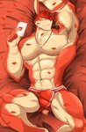 abs anthro armpit_hair body_hair briefs bulge clothed clothing fingers hair jewelry lying male muscular muscular_anthro muscular_male navel necklace on_back pecs smile solo topless underwear shinobiya ren_(rabbity) lagomorph leporid mammal rabbit 2019 absurd_res digital_media_(artwork) hi_res