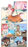 angry beach black_text blue_hooves blush breasts butt clothed clothing collarbone eyes_closed female hair hat headgear headwear hooves pink_hair sand seaside teeth text tongue topwear tossing undressing water odeko-yma league_of_legends riot_games tencent ahri_(lol) lillia_(lol) yasuo_(lol) yone_(lol) deer deer_taur humanoid_taur mammal mammal_taur taur absurd_res comic hi_res brother_(lore) brothers_(lore) sibling_(lore)