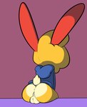 anthro balls bottomless butt clothed clothing genitals hoodie looking_away male rear_view sitting solo topwear rabblet pizza_rabbit_(rabblet) lagomorph leporid mammal rabbit absurd_res hi_res