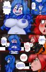 2018 9:14 absurd_res anthro big_breasts blue_body blue_fur blue_hair blush breasts brown_body brown_eyes brown_fur cleavage clothed clothing comic cutaway dialogue dim discordmelody duo embarrassed english_text eyes_closed female five_nights_at_freddy's freckles fur ground_squirrel hair hi_res jasmine_ivory mammal nipples open_mouth red_hair rodent sciurid scottgames tan_body tan_fur text tight_clothing torn_clothing tree_squirrel url wardrobe_malfunction