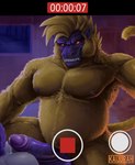 anthro arm_hair armpit_hair balls barazoku bedroom belly biceps blonde_hair bodily_fluids body_hair butt cellphone chest_hair chest_tuft deltoids detailed_background dripping duo electronics erection evil_grin forearm_muscles genital_fluids genitals great_ape_baby grin hair hairy happy_trail holding_cellphone holding_object holding_phone holding_smartphone humanoid_genitalia humanoid_penis imminent_anal imminent_sex inside looking_at_viewer male manly musclegut muscular muscular_arms muscular_legs muscular_thighs navel nipples nude pecs penis phone precum precum_drip precum_on_butt recording recording_video red_eyes shoulder_hair slightly_chubby smartphone smile triceps tuft kaijurah dragon_ball baby_vegeta oozaru_baby mammal oozaru primate 2025 hi_res