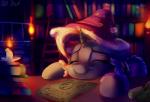 book candle clothing eyelashes eyes_closed female feral fire hair hat headgear headwear horn inside library lit_candle scroll sleeping smile solo wizard_hat pirill-poveniy thediscorded friendship_is_magic hasbro my_little_pony mythology trixie_(mlp) equid equine mammal mythological_creature mythological_equine unicorn 2017 hi_res