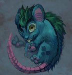 2024 3_toes ambiguous_feral ambiguous_gender blue_body blue_ears blue_fur buckteeth colored digital_media_(artwork) digital_painting_(artwork) feet feral fur green_eyes green_hair hair mallowscreme mammal mutant_neopet neopet_(species) neopets pawpads pink_inner_ear pink_pawpads pink_tail quadruped rodent solo tail teeth toes xweetok