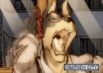 angry anthro black_nose cellphone electronics male open_mouth phone solo teeth_showing text tongue_showing white_dress_shirt yellow_eyes ayato distasty heathen_city q._i._malloy canid canine canis dobermann domestic_dog mammal pinscher english_text