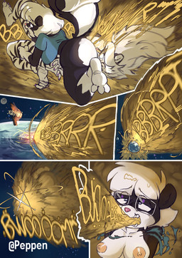 anthro areola big_breasts big_butt bodily_fluids breasts burp_cloud burping bursting_out_of_clothing butt clothed clothing destruction dominant dominant_anthro dominant_female duo eyewear facesitting fart fart_cloud fart_fetish farting_on_another farting_on_face farting_on_female feet female female/female female_farting glasses hair hyper hyper_fart long_hair nipples nude nude_anthro nude_female onomatopoeia partially_clothed partially_clothed_anthro partially_clothed_female pink_areola pink_nipples planet planet_destruction planetary_damage sharp_teeth shirt sitting sitting_on_another soles sound_effects t-shirt tears tears_of_pleasure teeth text toes topwear torn_clothing torn_shirt torn_topwear wearing_glasses peppen_draws sabrina_online sabrina_(sabrina_online) zig_zag felid hybrid mammal mephitid pantherine skunk tiger 2026 absurd_res comic hi_res