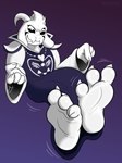 3_toes 4_fingers anthro barefoot black_sclera claws clothed clothing feet fingers floating foot_focus humanoid_feet male plantigrade smile soles solo toe_claws toes white_body white_eyes ricowolfdog undertale undertale_(series) asriel_dreemurr asriel_dreemurr_(god_form) bovid caprine mammal hi_res