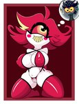 1_eye armwear bikini breasts clothing female genitals hair hands_behind_back legwear nipple_outline pussy red_hair solo stockings swimwear thick_thighs two-piece_swimsuit white_body poraka7 hazbin_hotel baxter_(hazbin_hotel) niffty_(hazbin_hotel) demon humanoid