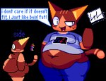 anthro belly belly_overhang belly_peeking_out big_belly big_eyes blue_bottomwear blue_clothing blue_pants blue_shirt blue_text blue_topwear bottomwear brown_body butt clothed clothing color_swatch deep_navel dialogue dipstick_tail featureless_hands gloves_(marking) happy looking_at_viewer male markings moobs navel nude obese obese_anthro obese_male open_mouth open_smile overweight overweight_anthro overweight_male pants pink_tongue print_clothing print_shirt print_topwear shirt simple_background smile solo speech_bubble standing tail tail_markings text thick_thighs tight_clothing tight_shirt tight_topwear tongue topwear transparent_background undersized_clothing weight_conscious wide_hips longnecklupin rupineko_(longnecklupin) domestic_cat felid feline felis mammal 2025 alpha_channel cel_shading digital_media_(artwork) english_text multiple_images pixel_(artwork) shaded signature