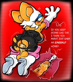 anus blue_eyes blue_eyeshadow blush blush_lines bodily_fluids clothing cum cum_inside duo eyelashes eyeshadow female genital_fluids gloves handwear internal long_eyelashes makeup male male/female penetration speech_bubble text vaginal vaginal_penetration diamonddumpplus sega sonic_the_hedgehog_(series) rouge_the_bat bat humanoid mammal absurd_res english_text hi_res