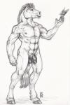 abs anthro balls biped half-erect hooves male mane nude penis simple_background solo standing balorkin avian bird equid equine horse mammal 2012 black_and_white monochrome sketch