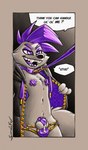 anthro balls bared_teeth bodily_fluids chastity_cage chastity_device cheeky_smile clothing collar cum cum_drip cum_while_chaste dialogue dripping genital_fluids genitals grin hair highlights_(coloring) hoodie leaking_cum leaking_penis leaking_precum leash leash_pull leashed_collar male navel nipple_tape nub_chastity_cage pasties penis precum purple_chastity_cage purple_eyes purple_hair purple_tongue sexy_underwear simple_background simple_coloring small_penis smile solo speech_bubble tape teeth teeth_showing tongue topwear softailfox glitch_(softailfox) canid canine fennec_fox fox mammal true_fox black_and_white colored_sketch comic digital_drawing_(artwork) digital_media_(artwork) hi_res monochrome sketch nonbinary_(lore)