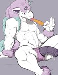 animal_genitalia animal_penis anthro bodily_fluids bottomwear clothing equine_genitalia equine_penis food genital_fluids genitals holding_food holding_object holding_popsicle leaking_precum licking_popsicle looking_at_viewer male mane medial_ring multicolored_mane muscular orange_popsicle penis pink_bottomwear pink_clothing popsicle popsicle_melting popsicle_stick precum purple_penis simple_background sitting solo tongue two_tone_mane white_body pandottermon nintendo pokemon galarian_form galarian_ponyta generation_1_pokemon generation_8_pokemon pokemon_(species) ponyta regional_form_(pokemon) hi_res