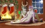 animal_genitalia anthro antlers claws clothing duo fire fireplace genitals holidays hooves horn inside legwear male penis penis_tip romantic romantic_ambiance sheath stockings winter kutekittykatt christmas canid canine deer hybrid mammal