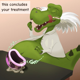 abdominal_bulge anthro belly big_belly digestion_noises doctor eyes_closed eyewear glasses green_body hair licking licking_lips male oral_vore solo tail teeth text thick_tail tongue tongue_out vore wearing_glasses white_hair xxvvxx doctor_inosaur_(planet_sketch) dinosaur prehistoric_species reptile saurischian scalie theropod tyrannosaurid tyrannosauroid tyrannosaurus tyrannosaurus_rex 1:1 english_text hi_res