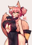 asian_clothing big_breasts blush breasts chinese_clothing clothing east_asian_clothing eyewear female fluffy fluffy_ears fluffy_tail glasses gloves hair handwear huge_breasts open_mouth pink_hair short_hair solo tail yellow_eyes osiimi fate_(series) type-moon koyanskaya_(fate) animal_humanoid canid canid_humanoid canine canine_humanoid fox fox_humanoid humanoid mammal mammal_humanoid hi_res