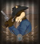 alternative_fashion anthro cigar cowboy dark denim goth gun handgun male pistol ranged_weapon revolver smoke solo weapon thehuntingwolf luckywolff canid canine canis mammal wolf hi_res