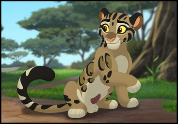 4_legs anatomically_correct anatomically_correct_feral anatomically_correct_genitalia anatomically_correct_penis animal_genitalia animal_penis balls black_border border erection feral fur genitals grass male penis pink_nose plant red_eyes sitting sitting_on_ground sky smile solo spots tail tree whiskers kaion disney the_lion_guard the_lion_king yun_mibu clouded_leopard felid mammal pantherine hi_res