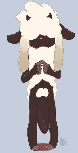 anthro anthrofied bangs big_penis braided_hair brown_body brown_skin flaccid fluffy fluffy_hair foreskin fur genitals hair hair_over_eyes hooves horn huge_penis long_bangs male penis pink_nose pokemorph pubes shy small_but_hung solo littlerager nintendo pokemon bovid caprine generation_8_pokemon mammal pokemon_(species) wooloo hi_res