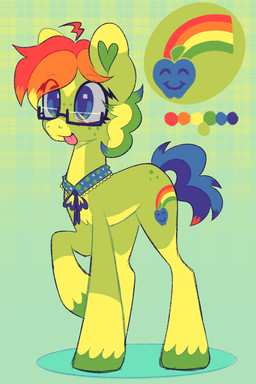 ambiguous_gender blue_eyes feral fur green_body green_fur smile solo tongue tongue_out m1ss1ngtexture hasbro my_little_pony fan_character earth_pony equid equine horse mammal pony full-length_portrait hi_res model_sheet portrait