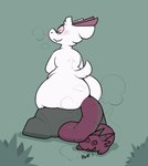 >w< after_vore antennae_(anatomy) anthro belly big_belly big_butt blush blush_lines breath butt colored_feces conditional_dnp digital_media_(artwork) disposal duo dusty_(verdantphysician) excessive_feces eyes_closed fairy fart fart_cloud feces horn male male/male nude on_rock overweight panting pink_blush poop_creature pooping raised_tail rear_view rock sentient_feces sitting sitting_on_rock small_tail smelly spiral_eyes stink_fumes stink_lines tail unusual_feces verdantphysician vore willing_prey