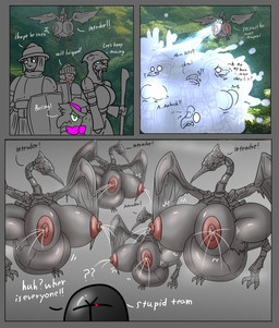 anthro areola armor beak belly big_belly big_breasts big_butt bodily_fluids breast_growth breasts butt clothed clothing dialogue female gender_transformation grave_bird group growth headgear helmet huge_belly huge_breasts knight lactating male mtf_transformation nipples non-mammal_breasts nude species_transformation text thick_thighs transformation warrior wide_hips wings vf-01s elden_ring fromsoftware avian human mammal monster 2025 comic english_text hi_res