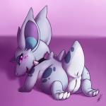 1:1 2017 anus blue_body blue_skin blush buckteeth butt claws collar collar_only english_text female feral generation_1_pokemon genitals hi_res humanoid_genitalia humanoid_pussy nidoran nidoran♀ nintendo nude pokemon pokemon_(species) purple_background purple_eyes pussy shikaro signature simple_background smile solo spiked_collar spikes spots teeth text toe_claws tongue