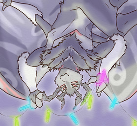 antennae_(anatomy) glowstick male multi_limb red_eyes simple_background solo wings lavilovi mothman arthropod cryptid humanoid insect lepidopteran monster moth digital_media_(artwork)