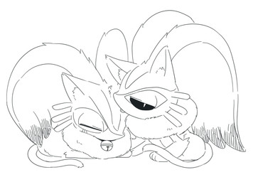 alternate_species ambiguous_gender bell bell_collar black_sclera chest_tuft collar collar_only digitigrade duo ellipsis eyes_closed face_lick feral feralized head_wings huge_wings licking loaf looking_at_viewer mouthless narrowed_eyes neck_tuft nude personal_grooming pupils quadruped simple_background social_grooming tail text three-quarter_view tongue tuft unusual_wing_placement white_background wings amateru_kai kirby_(series) nintendo chaos_elfilis fecto_elfilis alien chinchilla chinchillid domestic_cat felid feline felis mammal rodent starling_(kirby) 1:1 2022 black_and_white digital_drawing_(artwork) digital_media_(artwork) full-length_portrait japanese_description japanese_text monochrome portrait