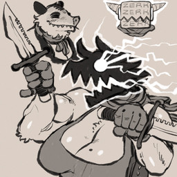 anthro armor female headgear helmet husband knife male markings mole_(marking) weapon wife lewdbeef american_opossum human humanoid hybrid mammal marsupial 1:1 hi_res father_(lore) mother_(lore) parent_(lore)