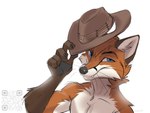 2023 5_fingers anthro black_nose blue_eyes canid canine digital_media_(artwork) fingers fox furgonomic_headwear furgonomics koul looking_at_viewer male mammal qr_code simple_background solo whiskers white_background