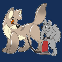 anthro brown_body brown_eyes duo feral hose hose_inflation inflatable inflation looking_at_another mane nozzle pool_toy standing telegram_sticker toony symrea animate_inanimate canid canine canis living_inflatable mammal wolf 1:1 alpha_channel