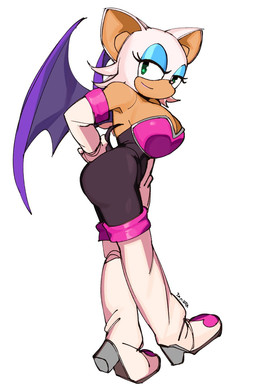armwear bat_wings big_breasts boots breasts butt clothing elbow_gloves eyeshadow female footwear fur gloves green_eyes handwear high_heeled_boots high_heels makeup membrane_(anatomy) membranous_wings shoes side_view simple_background solo white_background white_body white_fur wings 3amsoda sega sonic_the_hedgehog_(series) rouge_the_bat bat mammal hi_res