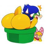 anthro big_butt blush brother_(lore) brother_and_sister_(lore) butt duo female grin huge_butt humiliation koopa koopaling ludwig_von_koopa male mario_bros nintendo scalie sibling_(lore) simple_background sister_(lore) smile sssonic2 stuck warp_pipe wendy_o._koopa white_background