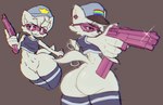 anthro belly_tuft big_butt blue_clothing blue_legwear blue_shirt blue_topwear butt cheek_tuft clothing cuff_(restraint) earplugs eyewear facial_tuft femboy fluffy fluffy_tail front_view fur glasses gun handcuffs holding_handcuffs holding_magazine_(gun) huge_butt legwear lgbt_pride long_socks male metal_cuffs mischievous_smile pink_weapon pointing_gun police police_hat police_officer pride_color_accessory pride_colors rainbow_flag rainbow_pride_flag rainbow_symbol ranged_weapon rear_view restraints shirt smile solo tail teeth thick_thighs thigh_highs topwear tuft weapon wearing_glasses white_body white_fur fakesigss boy_kisser_(meme) officer_boykisser_(junoandmaxx) silly_cat_(mauzymice) domestic_cat felid feline felis mammal 2025 chromatic_aberration colored digital_drawing_(artwork) digital_media_(artwork) flat_colors hi_res meme signature sketch