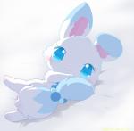 accessory big_ears blue_body blue_eyes blue_fur blush dipstick_tail eyelashes female fluffy fluffy_tail fur furgonomics looking_at_viewer markings multicolored_tail simple_background smile solo tail tail_accessory tail_between_legs tail_markings tailband white_body white_fur tilps jewelpet sanrio sega sega_fave larimar_(jewelpet) arctic_fox canid canine fox mammal true_fox 2019 absurd_res hi_res