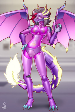 anthro female genitals joints machine robotic robotization solo translucent translucent_body translucent_tail vulva nariikhan mythology dragon mythological_creature mythological_scalie robot robot_anthro scalie hi_res