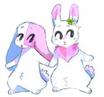 blush chest_tuft duo female feral fur hand_holding long_ears pink_body pink_fur shamrock simple_background standing tuft white_background white_body white_fur hoofpeet happy_happy_clover sayuri_tatsuyama clover_(happy_happy_clover) mallow_(happy_happy_clover) lagomorph leporid mammal rabbit 2021 digital_drawing_(artwork) digital_media_(artwork)