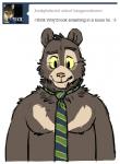 anthro artdecade bear clothed clothing english_text looking_at_viewer male mammal necktie sloth_bear solo text topless tumblr ursine willy_(artdecade)