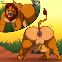 all_fours anthro anus balls bedroom_eyes big_balls big_butt big_penis brown_eyes brown_hair brown_mane brown_tail butt day duo fur genitals grass grey_body grey_ears grey_fur grey_nose hair half-closed_eyes looking_at_another looking_at_butt looking_back male male/male mane multicolored_body multicolored_fur narrowed_eyes orange_body orange_ears orange_fur orange_tail outside pecs penis plant presenting presenting_anus presenting_hindquarters purple_nose rear_view seductive surprised tail tan_body tan_fur thick_thighs three-quarter_view two_tone_body two_tone_fur two_tone_tail vein veiny_penis yellow_sclera colossalstars disney the_lion_king mufasa felid hyena lion mammal pantherine 1:1 2026 digital_media_(artwork) hi_res