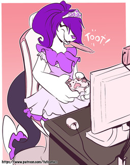 anthro clothed clothing computer computer_mouse controller crown dress electronics eyes_closed female fur game_controller hair headgear purple_hair purple_nose solo tiara white_body white_fur fuf nintendo pokemon aquatic generation_7_pokemon mammal pinniped pokemon_(species) primarina 2021 hi_res