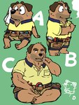 anthro belt bluey_(series) brown_body brown_fur canid canine canis cigarette clothing domestic_dog fur hammer hi_res kajimaru_0507 male mammal mastiff molosser shirt sitting smile smoking solo sparky_(bluey) tool_belt tools topwear wrench