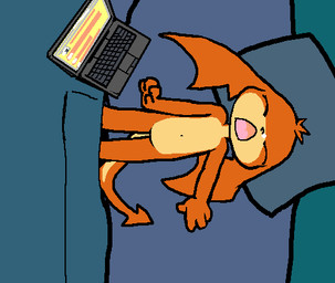 anthro bed biped bird's-eye_view computer electronics eyes_closed featureless_crotch furniture head_wings high-angle_view laptop lying male membrane_(anatomy) membranous_wings on_back on_bed open_mouth sideways sleeping solo tail unusual_wing_placement wings young young_anthro darkdoomer 4chan bandai_namco digimon patachu digimon_(species) patamon aliasing digital_media_(artwork)
