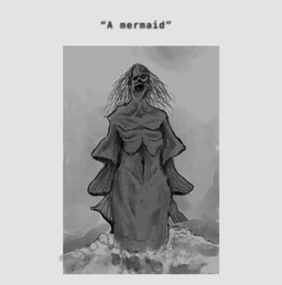 emaciated emaciated_female emaciated_humanoid female fin hair horror_(theme) navel not_furry nude open_mouth ribs solo split_form thin_hair water plastiboo aquatic humanoid merfolk hi_res monochrome sketch