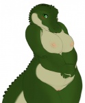 anthro big_breasts blush breasts female genitals green_eyes looking_at_viewer nipples non-mammal_breasts non-mammal_nipples nude pussy ridges simple_background slightly_chubby solo tail white_background conditional_dnp sefeiren slither fgs alligator alligatorid crocodilian reptile scalie 2012