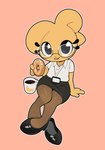 4_fingers anthro arm_support beverage big_eyes black_bottomwear black_clothing black_eyes black_footwear black_shoes black_skirt bottomwear buckteeth businesswear clothed clothed_anthro clothed_female clothing coffee coffee_mug collared_shirt dessert dotted_background doughnut dress_shirt eyewear female female_anthro fingers flat_chested floppy_ears food footwear fur glasses holding_doughnut id_card lanyard leaning leaning_sideways legwear looking_at_viewer one_shoe_on open_mouth outline pantyhose pastry pattern_background pink_background pink_tongue shirt shoes short_sleeves simple_background sitting skirt solo teeth tongue topwear transparent_background white_clothing white_outline white_shirt white_topwear yellow_body yellow_ears yellow_fur conditional_dnp gaturo bonita_(gaturo) lagomorph leporid mammal rabbit 2025 absurd_res alpha_channel hi_res