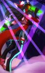 anthro black_hair breasts brown_eyes clothing eyewear female fur glasses glowsticking group hair legwear lingerie looking_at_viewer neon rave red_body red_fur side_boob wolflady foxie_(friskyfoxie) canid canine canis mammal wolf digital_media_(artwork)