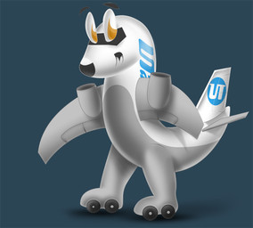 aircraft airplane ambiguous_gender blue_background countershading grey_body jet machine markings orange_eyes reverse_countershading simple_background solo vehicle wheel white_body wings noctair utair living_aircraft living_machine living_vehicle source_request