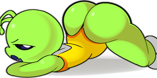 annoyed antennae_(anatomy) ass_up butt clothing green_body jack-o'_pose leotard looking_at_viewer male pose solo vilepluff alien humanoid