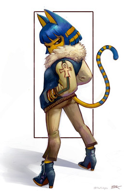 alternative_fashion ankh anthro bangs biped blue_hair bob_cut boots bottomwear bracelet butt clothed clothing eyeliner female footwear frown fur_trim_(clothing) gold_(metal) gold_bracelet gold_jewelry hair high_heeled_boots high_heels jacket jewelry letterman_jacket looking_at_viewer looking_back looking_back_at_viewer makeup markings modern narrowed_eyes pants rear_view shoes simple_background solo standing stare striped_markings striped_tail stripes tail tail_markings tight_bottomwear tight_clothing tight_pants topwear white_background yellow_body zipper tealfuleyes animal_crossing nintendo ankha_(animal_crossing) domestic_cat felid feline felis mammal 2017 digital_drawing_(artwork) digital_media_(artwork) full-length_portrait portrait signature unavailable_at_source